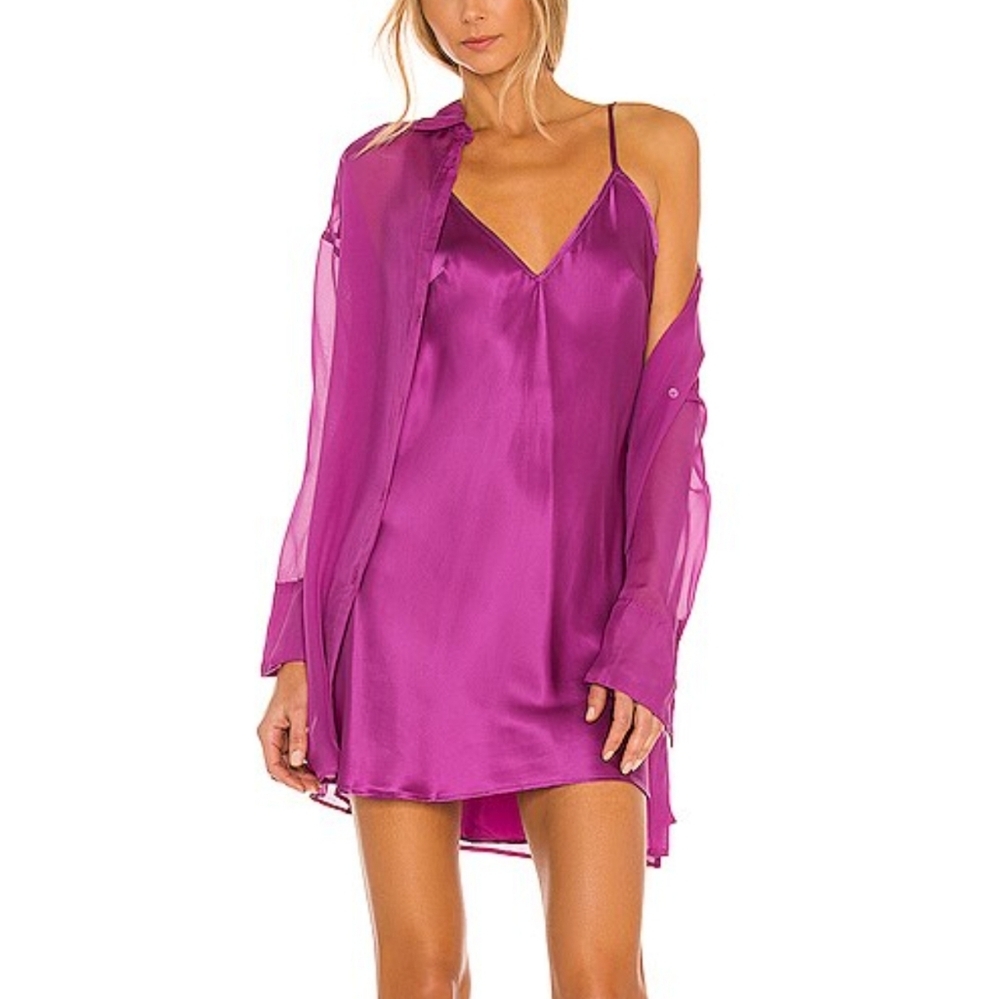 Free People Renata 100% Silk Sheer Long Sleeve Button Down Tunic Lush Viola S - Picture 13 of 13